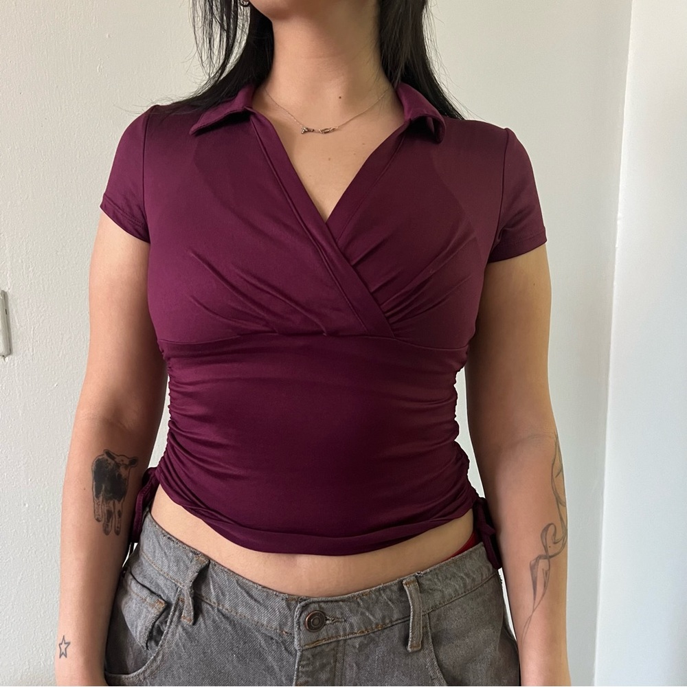 Elegant Burgundy Wrap Top